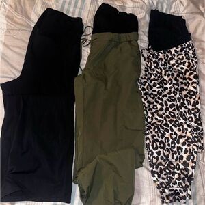 Set of Three Pants - Black, Green, Leopard Print